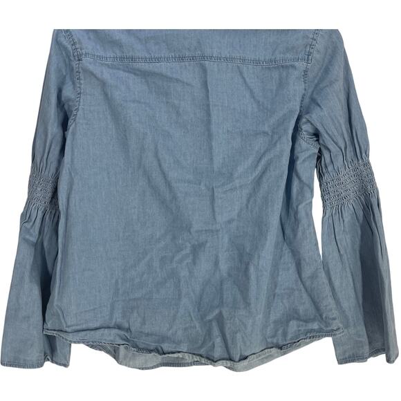 DG2 Button Up Top XS Blue Chambray Minimalist Coastal Y2K 100% Cotton STAIN - Picture 3 of 7